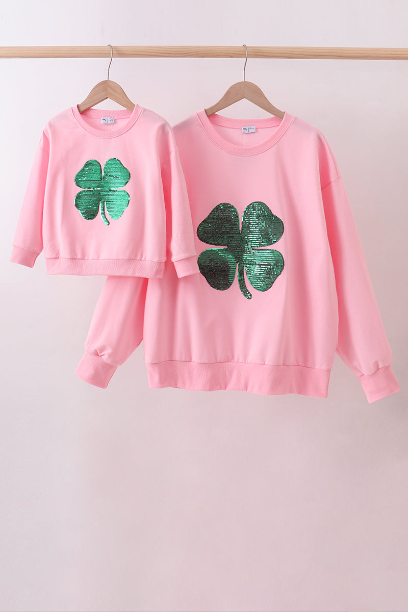Pink clover glitter mom&me top