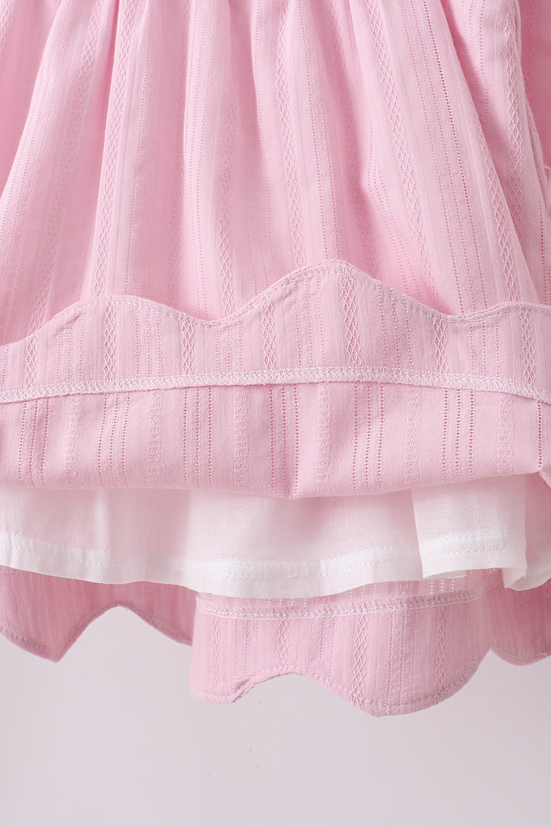 Pink fireworks flag smocked jacquard scalloped ruffle shorts set