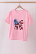 Pink flag bow sequin mom&me top