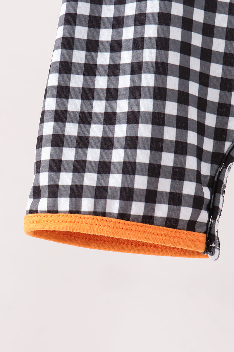 Black ghost spider embroidery gingham romper