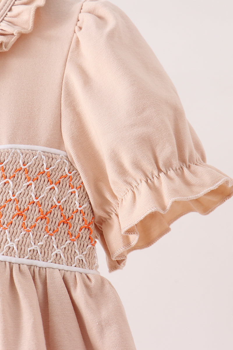 Khaki Pumpkin Smocked Bloomer dress