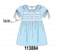 Blue Floral Smocked Lace Ruffle Dress