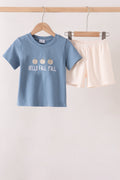 Blue Hallo Fall Y'ALL Pumpkin Shorts Set
