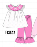 Pink bow pearl ruffle pants set