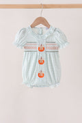 Sage pumpkin smocked gingham bubble