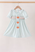 Sage pumpkin smocked gingham dress