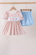 Pink Pumpkin Floral Embroidery Shorts Set