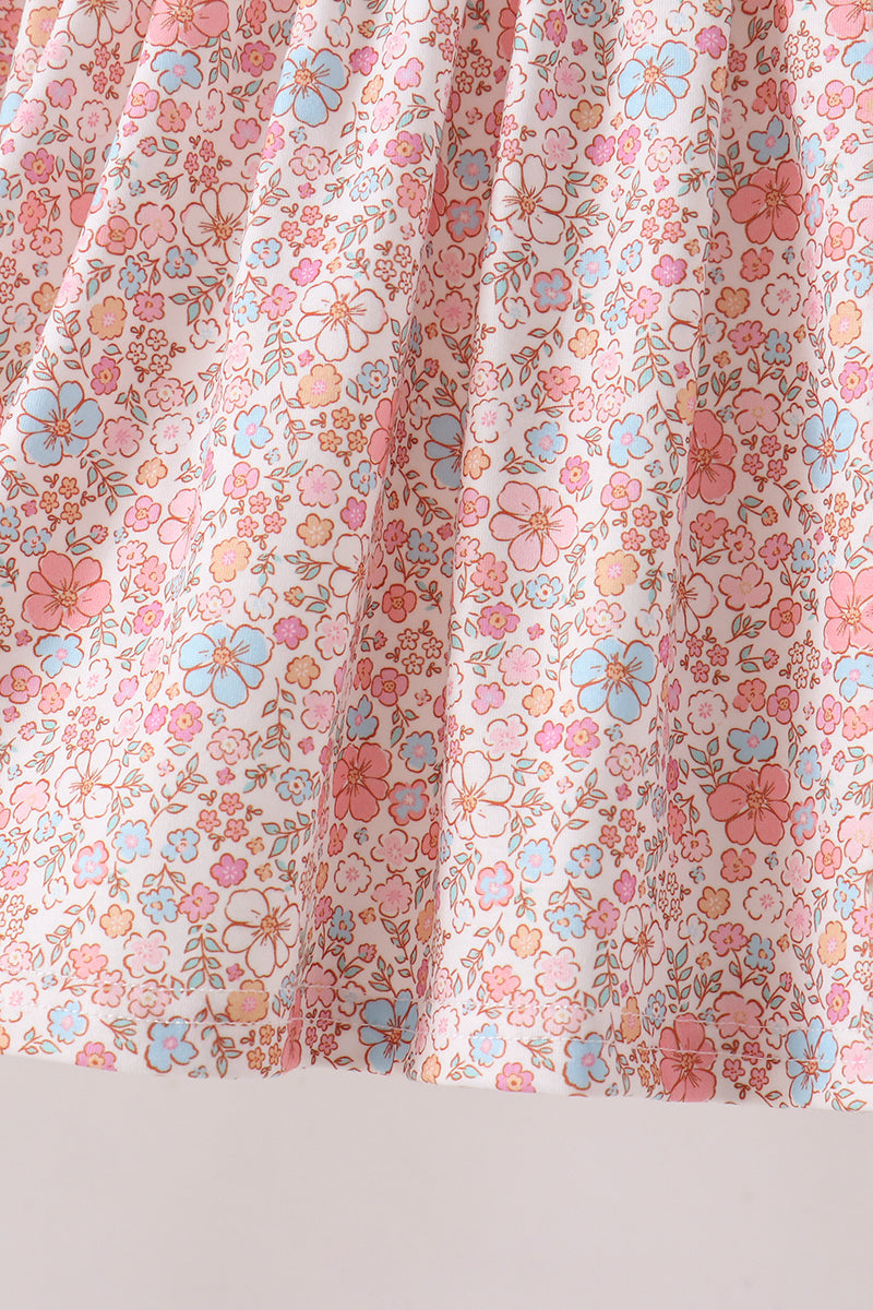 Pink Pumpkin Floral Embroidery Shorts Set
