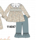 Floral smocked lace ruffle pants set