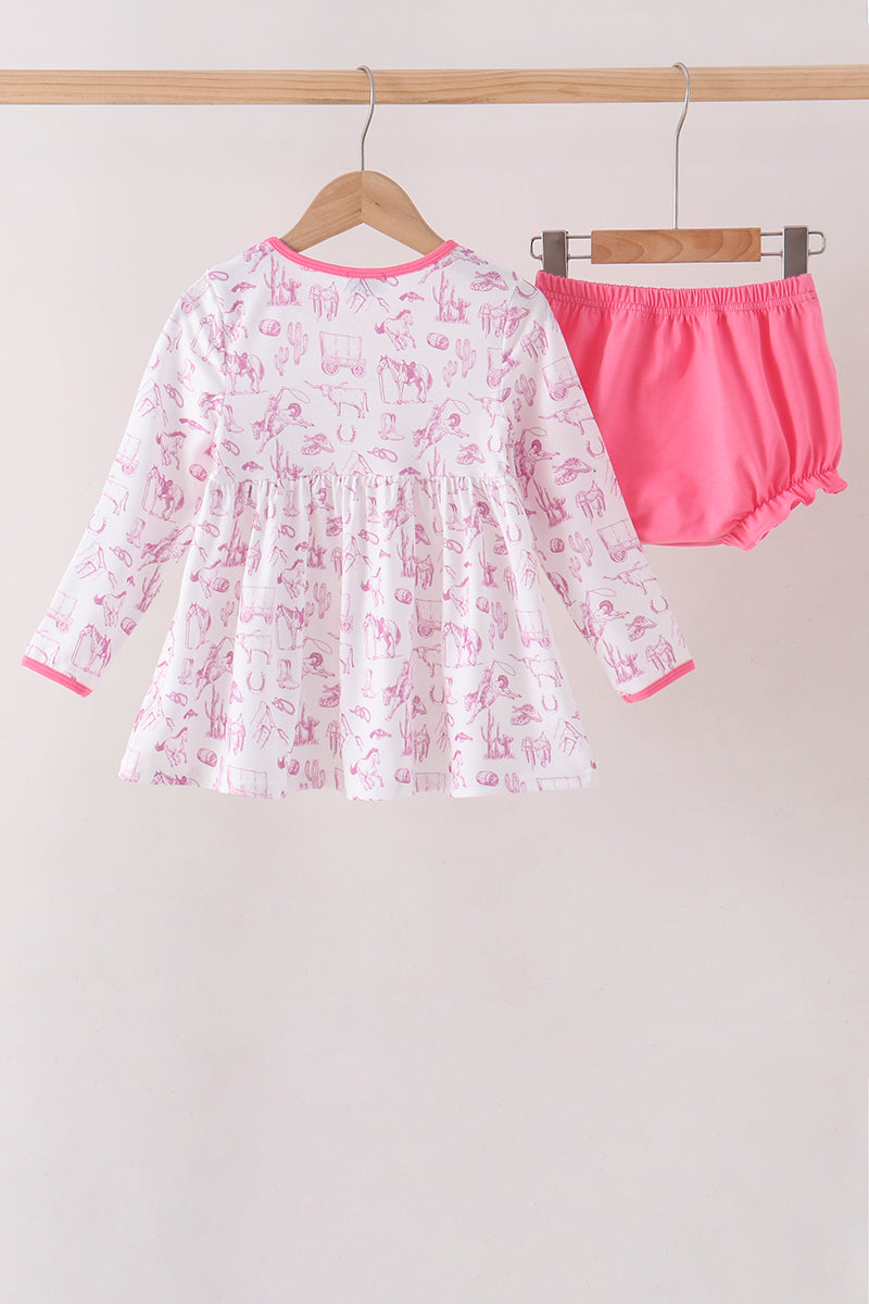 Pink Cowboy boots Smocked Bloomer Set