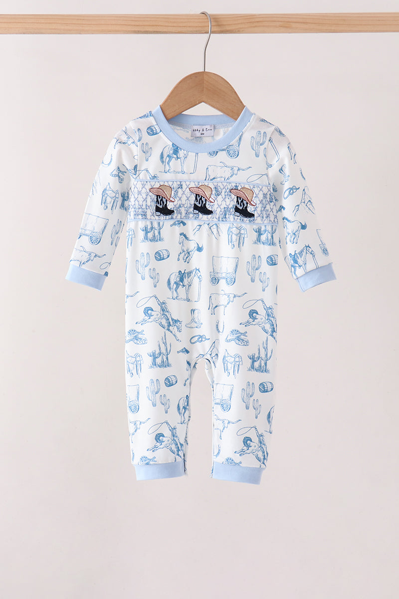 Blue Cowboy Smocked Romper