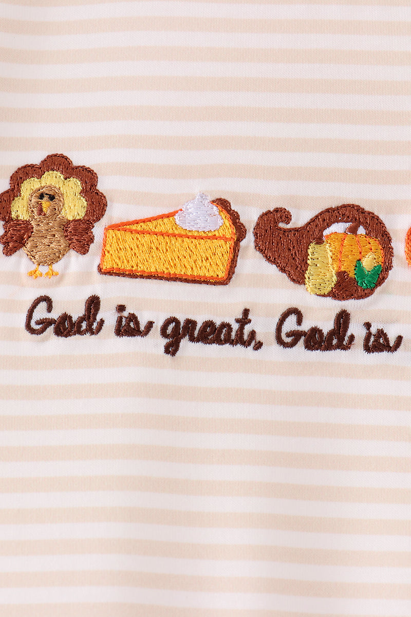Cream turkey pumpkin embroidery romper