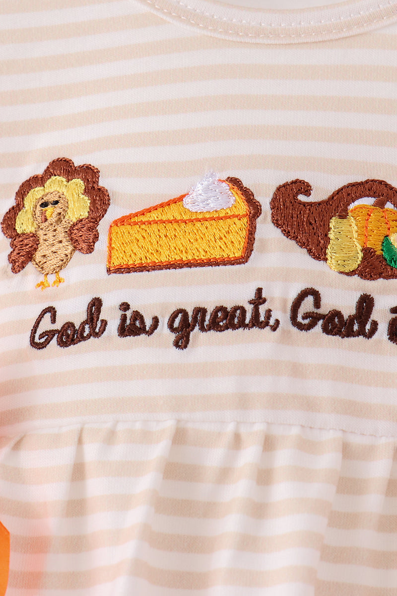 Cream turkey pumpkin embroidery bow bubble
