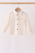 Cream turkey pumpkin embroidery button down shirt