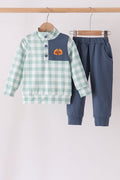 Sage Turkey Embroidery Gingham Jogger Set