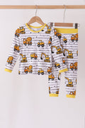 Yellow Construction Trucks Bamboo Pajama Set