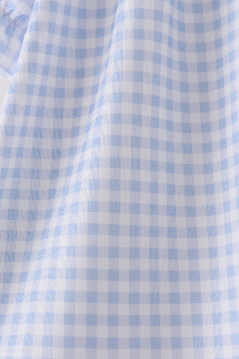 Blue ghost embroidery gingham dress