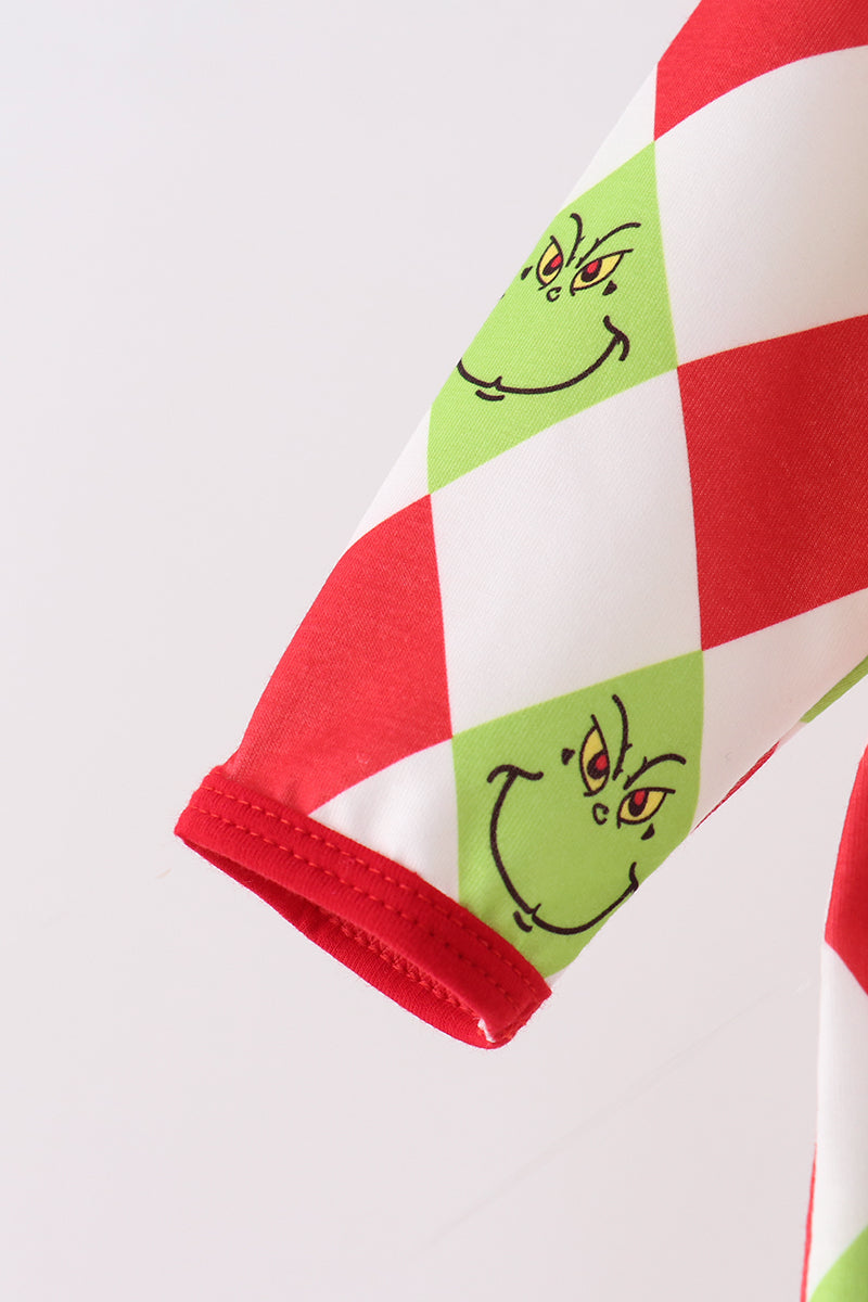 Red grinch print zipper romper