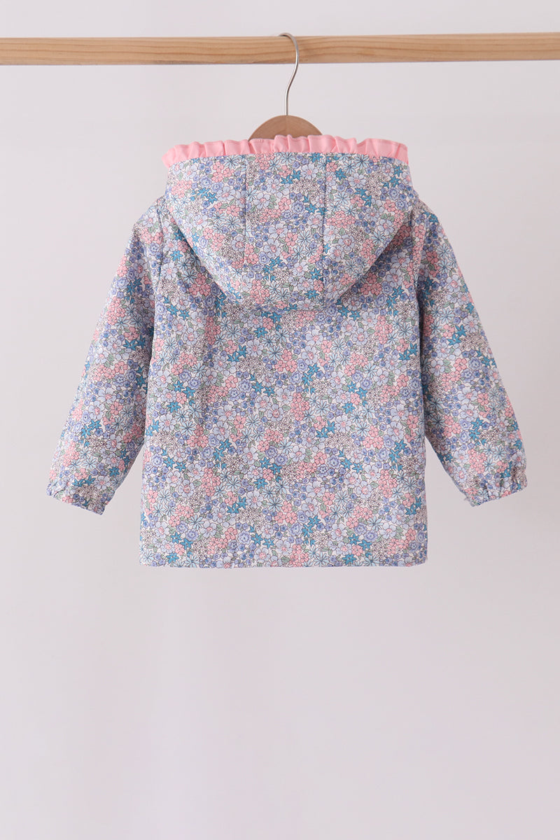 Multicolored Floral Ruffle Raincoat