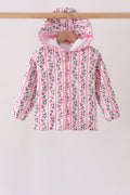 Pink Floral Stripe Ruffle Raincoat