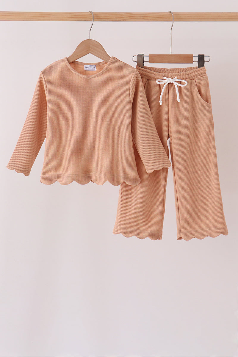 Oatmeal scalloped pants set