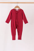 Burgundy ruffle zipper bamboo anti-slip romper – wholesale for boutiques | Honeydew USA