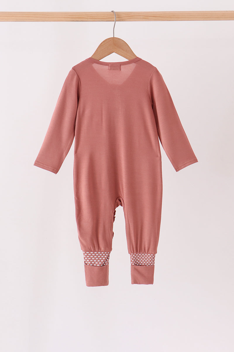 Dusty rose ruffle zipper bamboo anti-slip romper – view 5