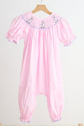 Pink alpaca hand smocked gingham girl romper