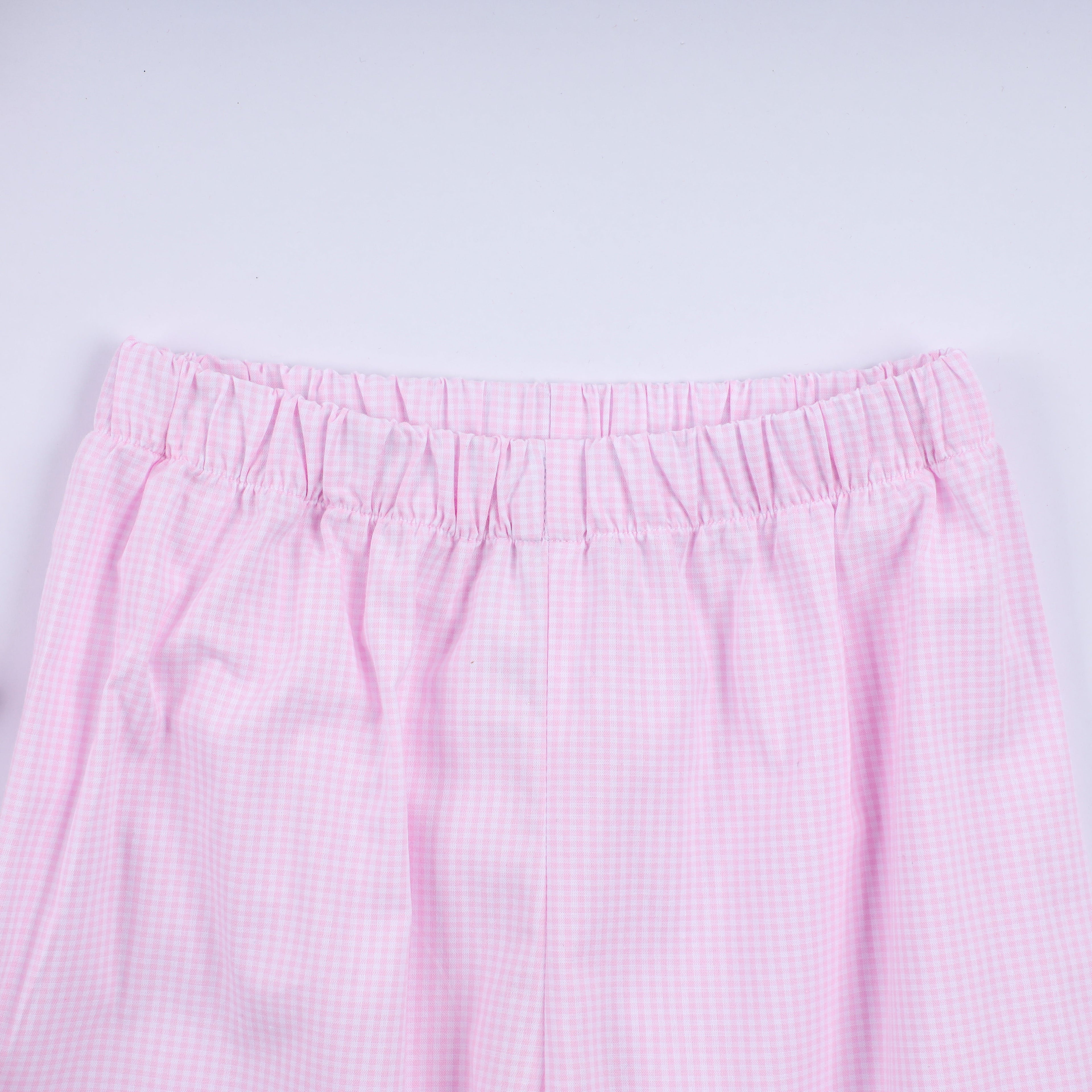 Pink christmas tree hand smocked ruffle pants set