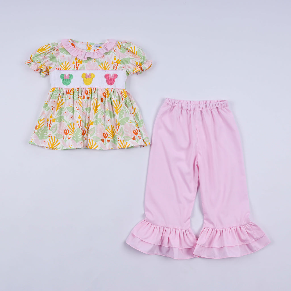 Sweet island character hand smocked ruffle pants set