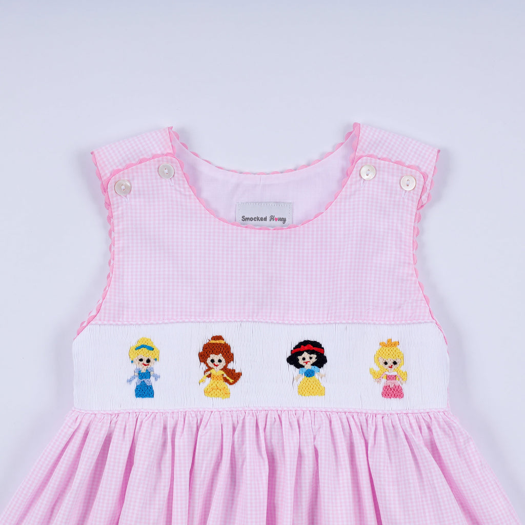Pink princess hand smocked plaid dress