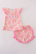 Pink Floral Ruffle Shorts Set