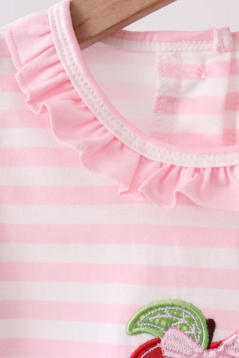 Pink Stripe Apple Book Applique Bubble