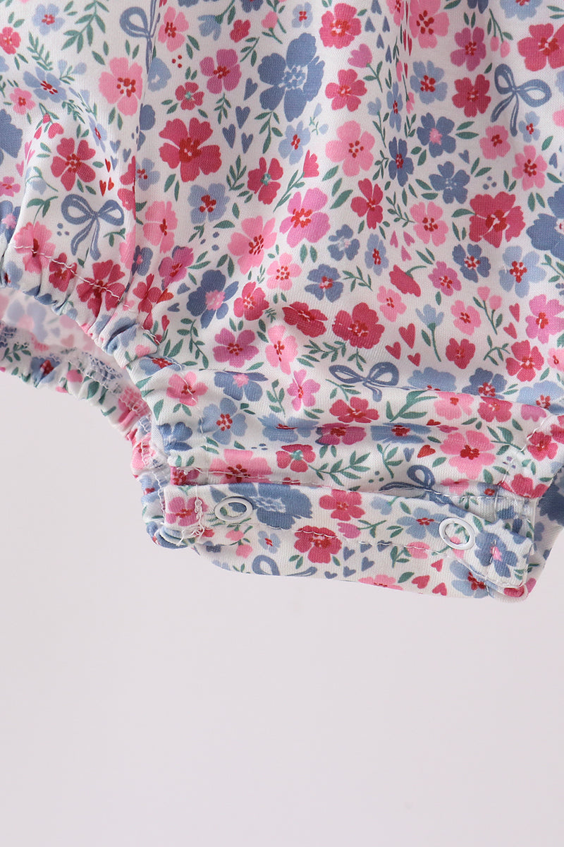 Blue Floral Smocked Ruffle Bubble