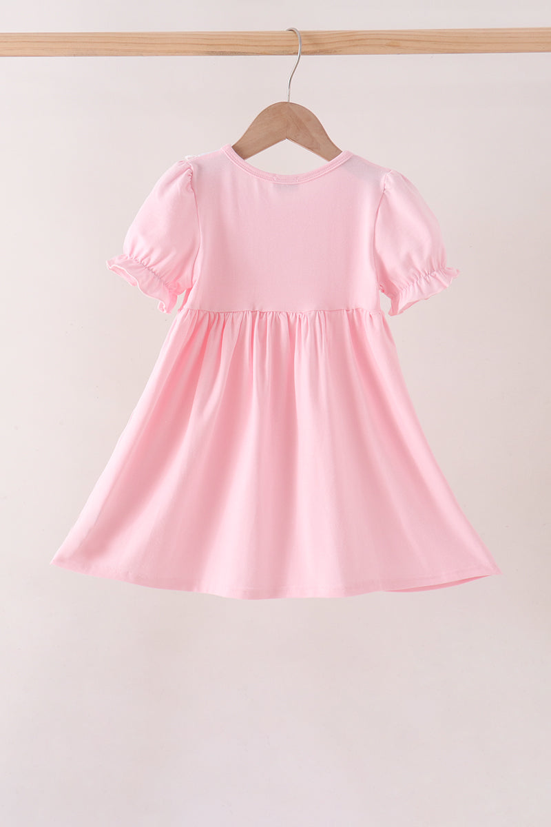 Pink Pumpkin Bow Embroidery Ruffle Dress
