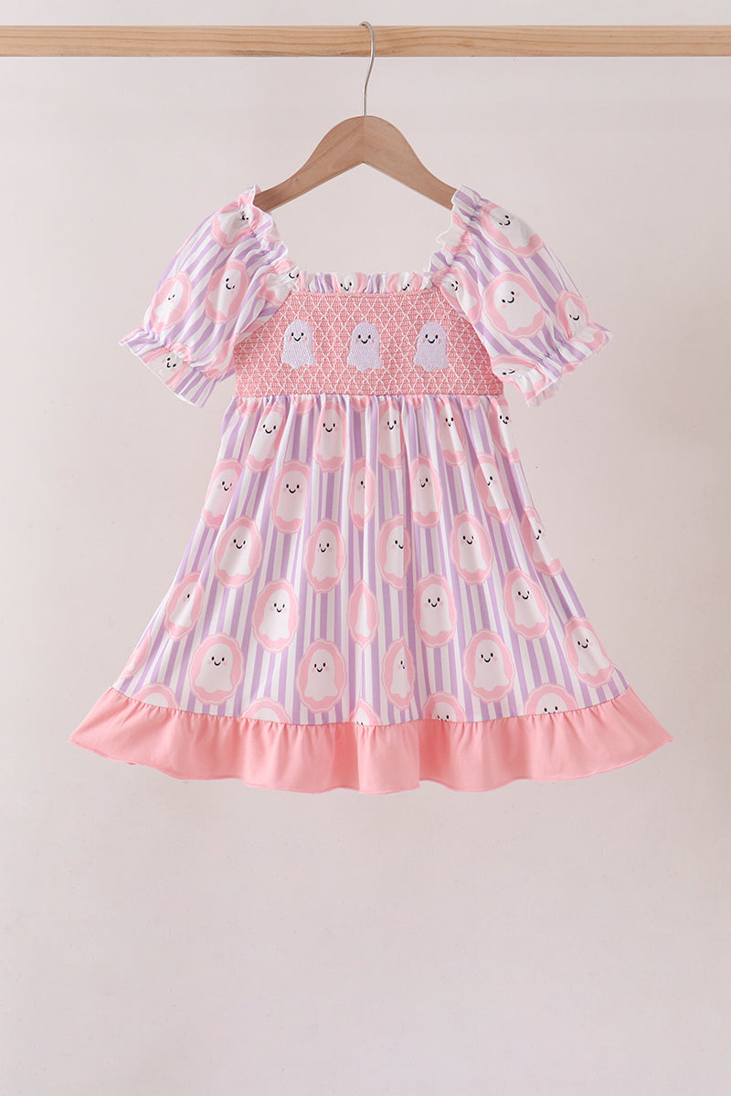 Purple Ghost Smocked Ruffle Dress