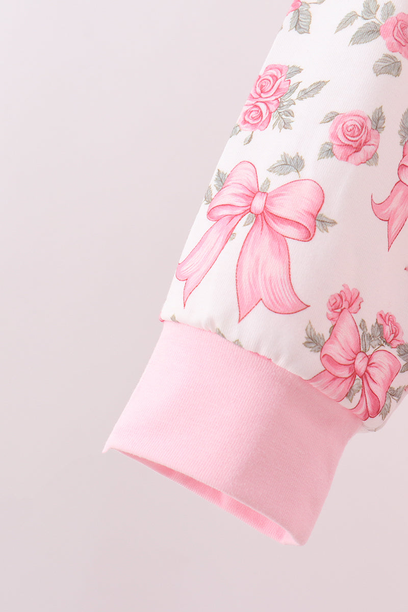Pink Floral Bow Lace Skorts Set
