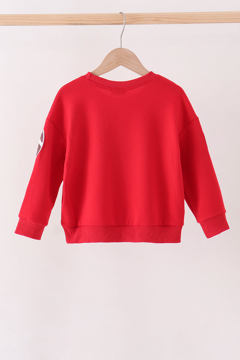 Red football sequin mom&me top