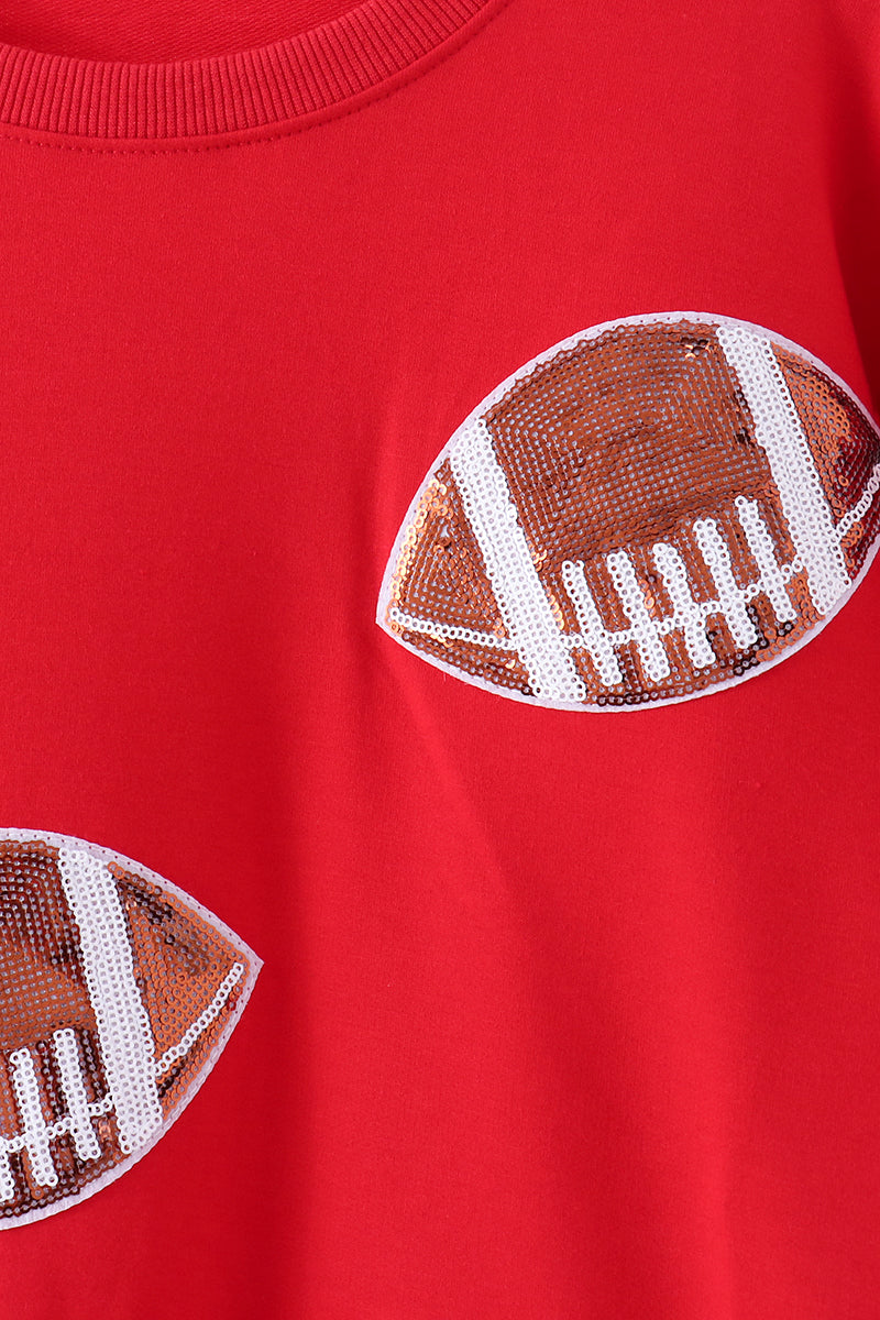 Red football sequin mom&me top