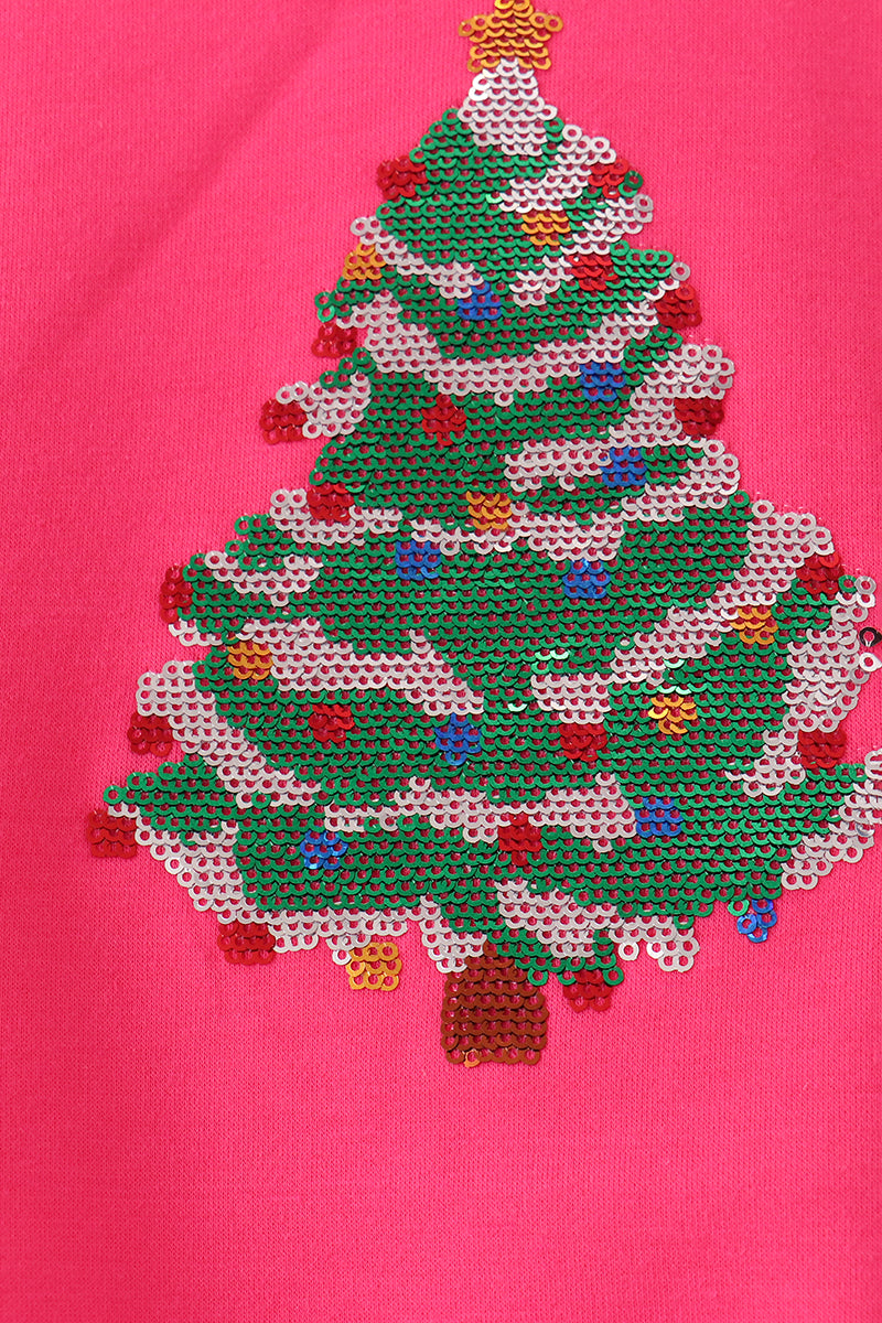 Hot Pink Christmas Tree Sequin Mom&me Top
