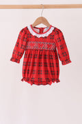 Red Plaid Bow Smocked Ruffe Bubble