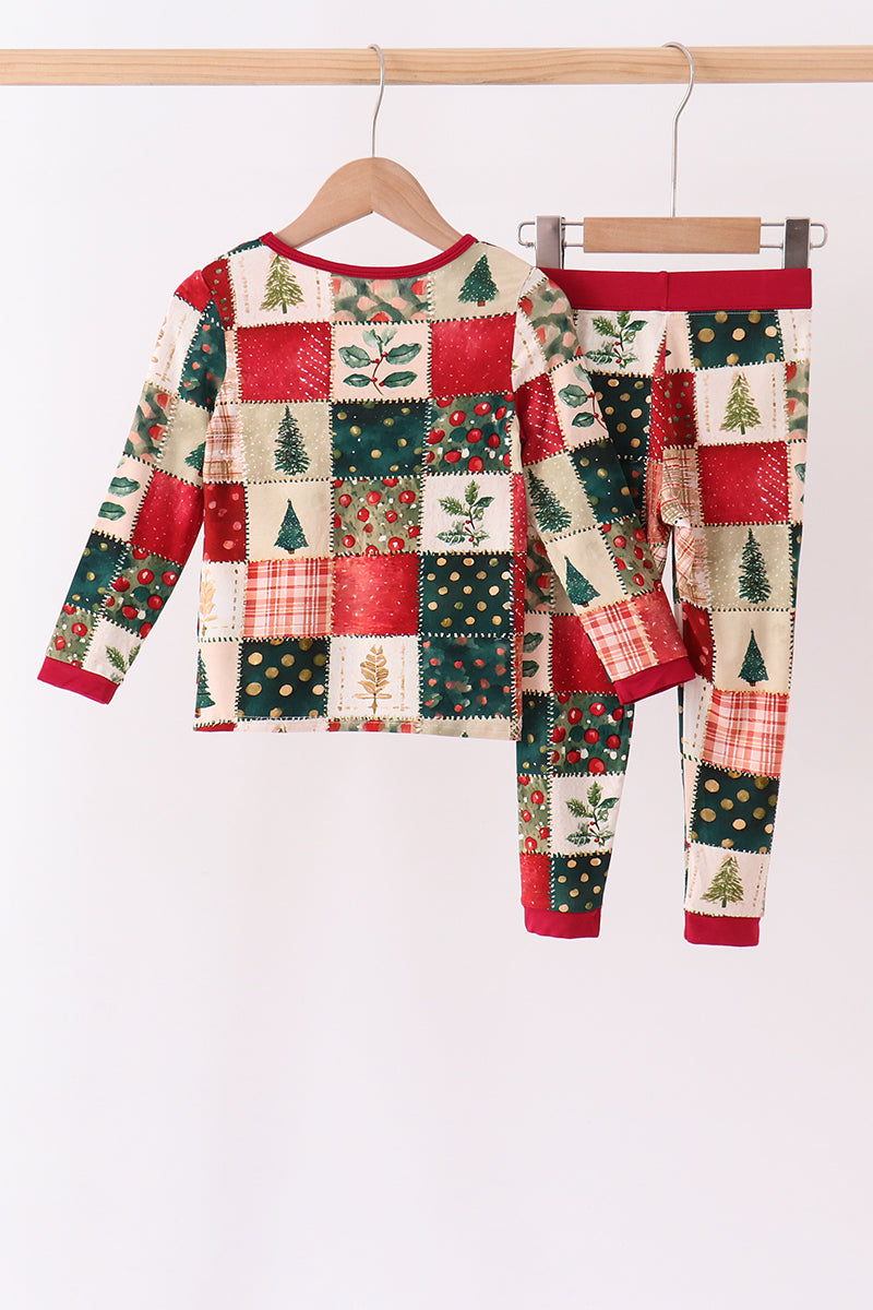 Maroon Checkered Tree Pajama Set