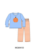 Blue pumpkin applique stripe pants set