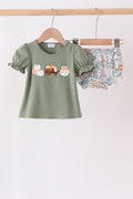 Green pumpkin french knot bloomer set