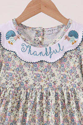 Blue turkey embroidery dress