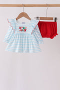 Blue Stripe Holly Jolly Ruffle Bloomer Set