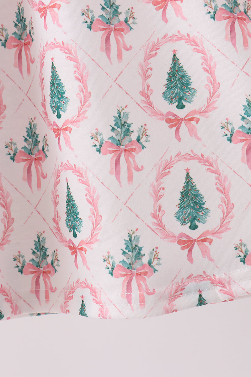 Pink Christmas Tree Embroidery Dress