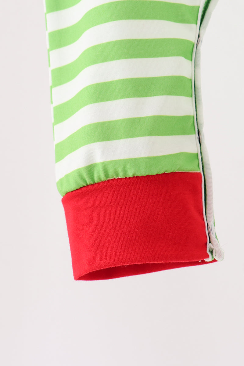 Green Stripe Grinch Applique Romper