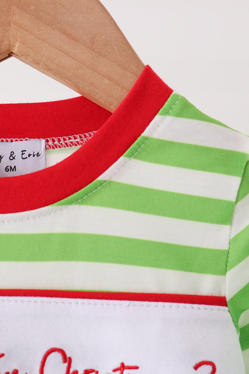 Green Stripe Grinch Applique Romper
