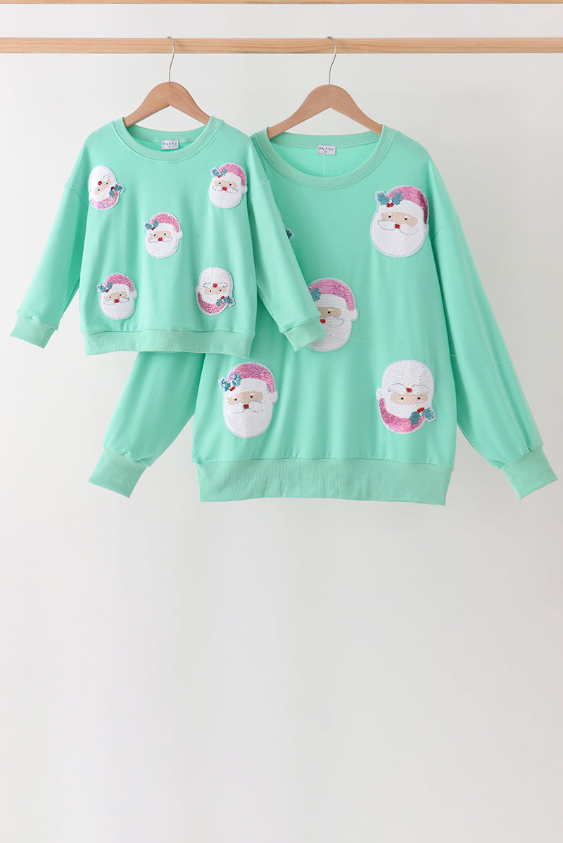 Mint Santa Sequin Mom&me Top